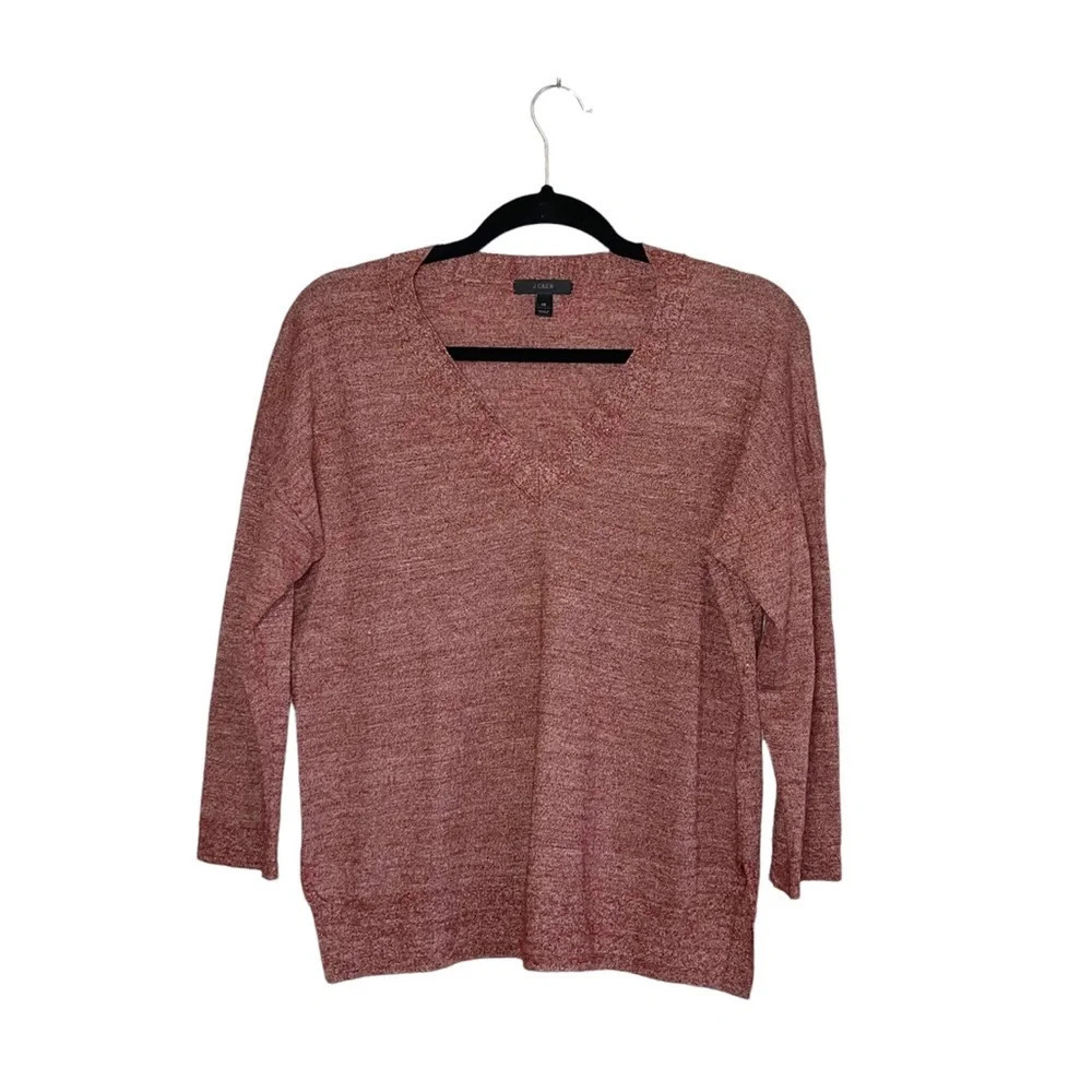 J. Crew Rust Orange Heathered Wool & Linen Blend V-neck Sweater Xsmall Women’s